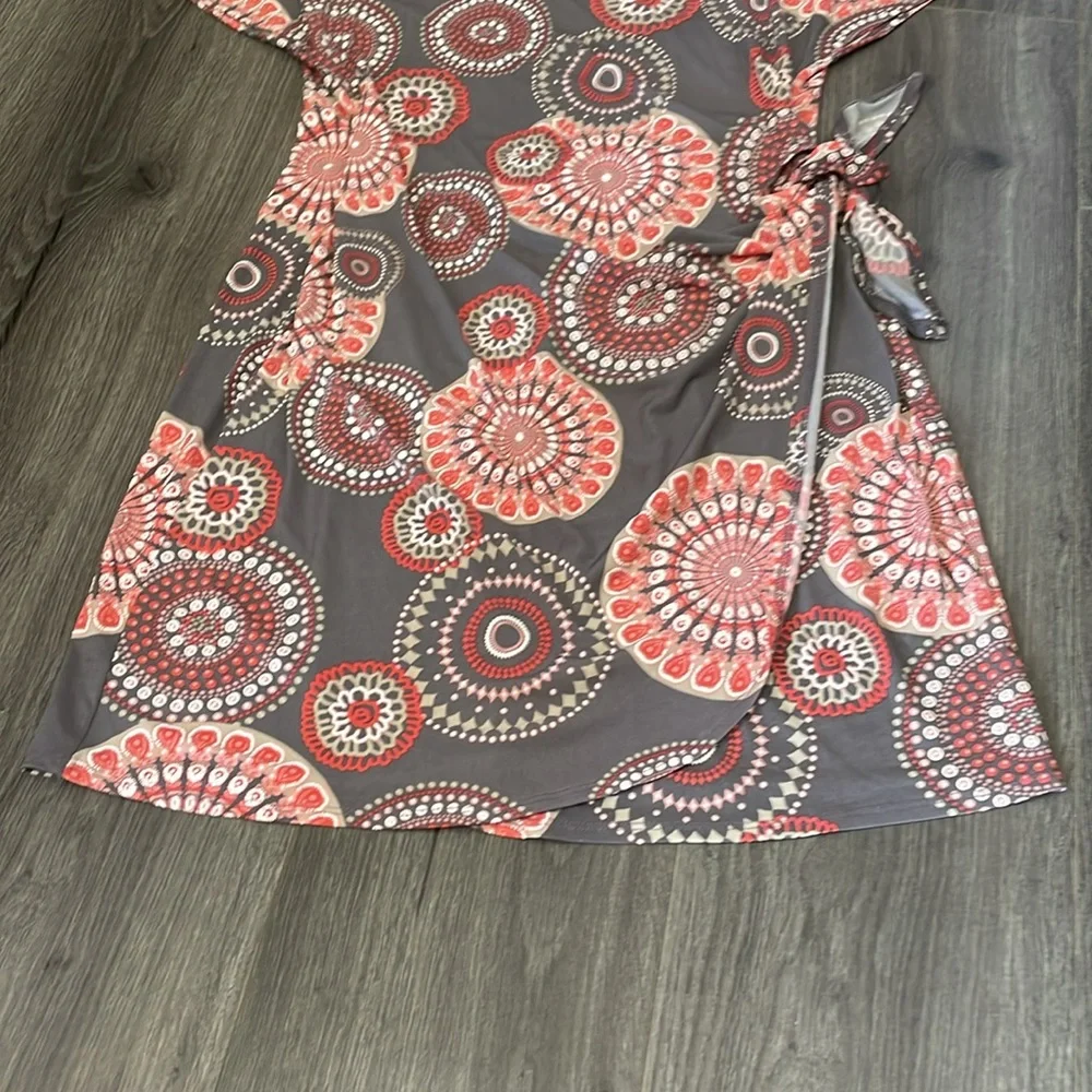 🧡Signature by Robbie Bee Cotton Dress gray & peach vibrant colors cute mini